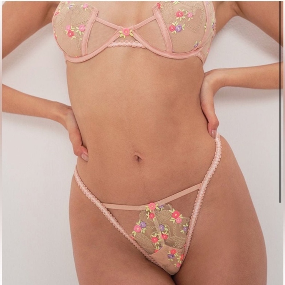 New! For love and lemons Maeve tan nude floral embroidered panty 10196